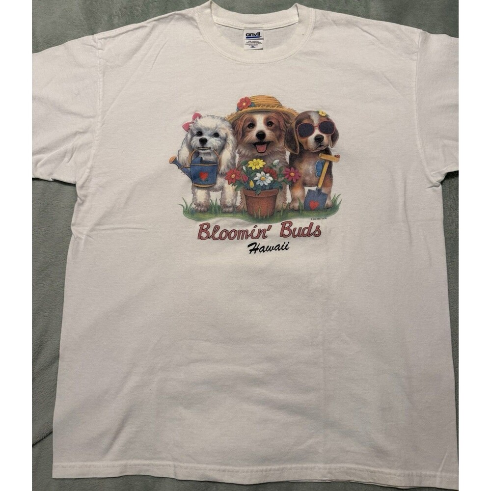 Vintage Wild Side, LA CA. White Cotton Short Sleeve Hawaii Dogs Graphic T-Shirt